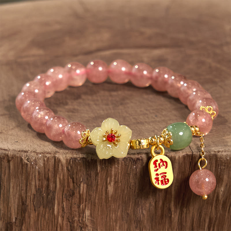 Bracelet de guérison et de positivité en quartz fraise naturel Buddha Stones