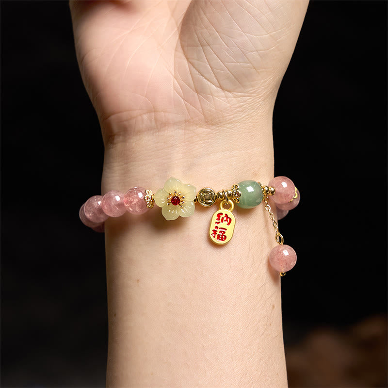 Bracelet de guérison et de positivité en quartz fraise naturel Buddha Stones