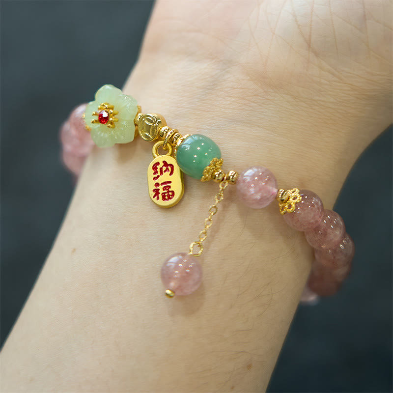 Bracelet de guérison et de positivité en quartz fraise naturel Buddha Stones