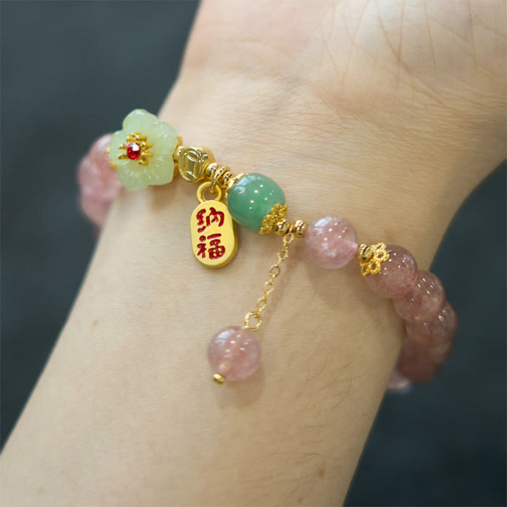 Bracelet de guérison et de positivité en quartz fraise naturel Buddha Stones