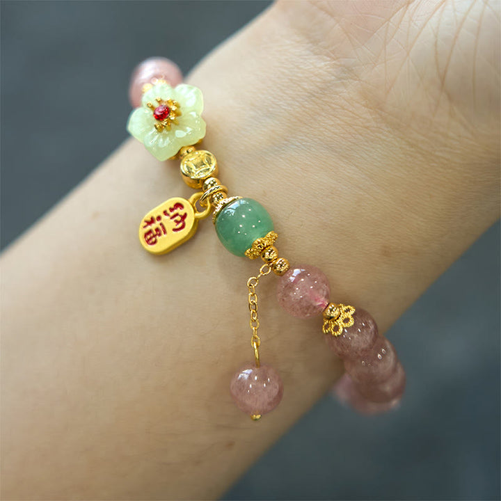 Bracelet de guérison et de positivité en quartz fraise naturel Buddha Stones