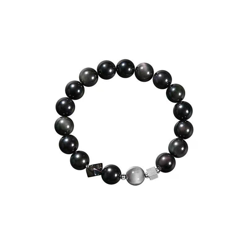 Bracelet de force en obsidienne Buddha Stones et œil d'aigle en obsidienne dorée et œil de tigre