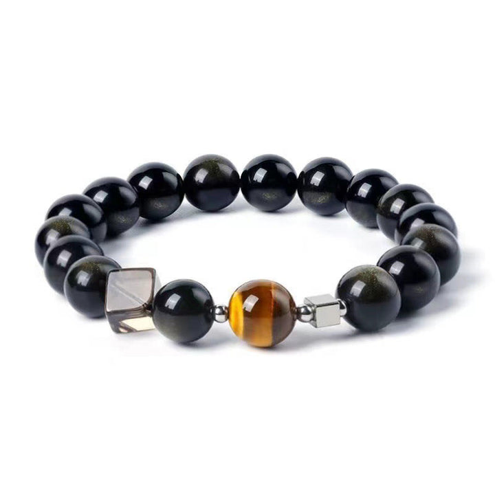 Bracelet de force en obsidienne Buddha Stones et œil d'aigle en obsidienne dorée et œil de tigre