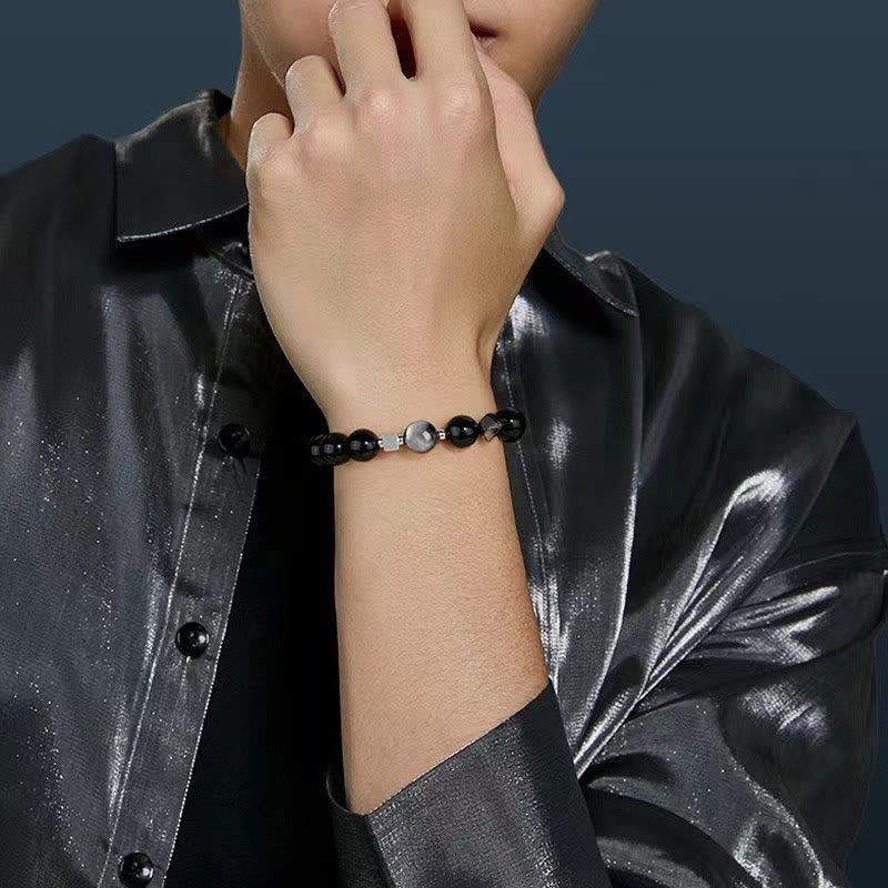 Bracelet de force en obsidienne Buddha Stones et œil d'aigle en obsidienne dorée et œil de tigre