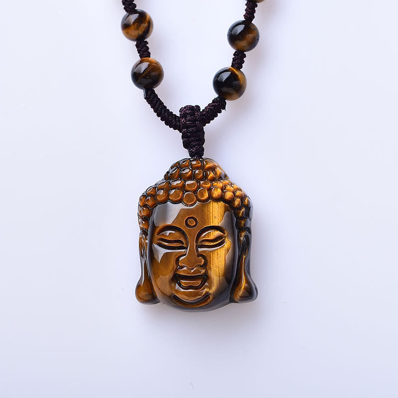 Collier pendentif courageux en forme de tête de Bouddha avec Buddha Stones et œil de tigre - image 20