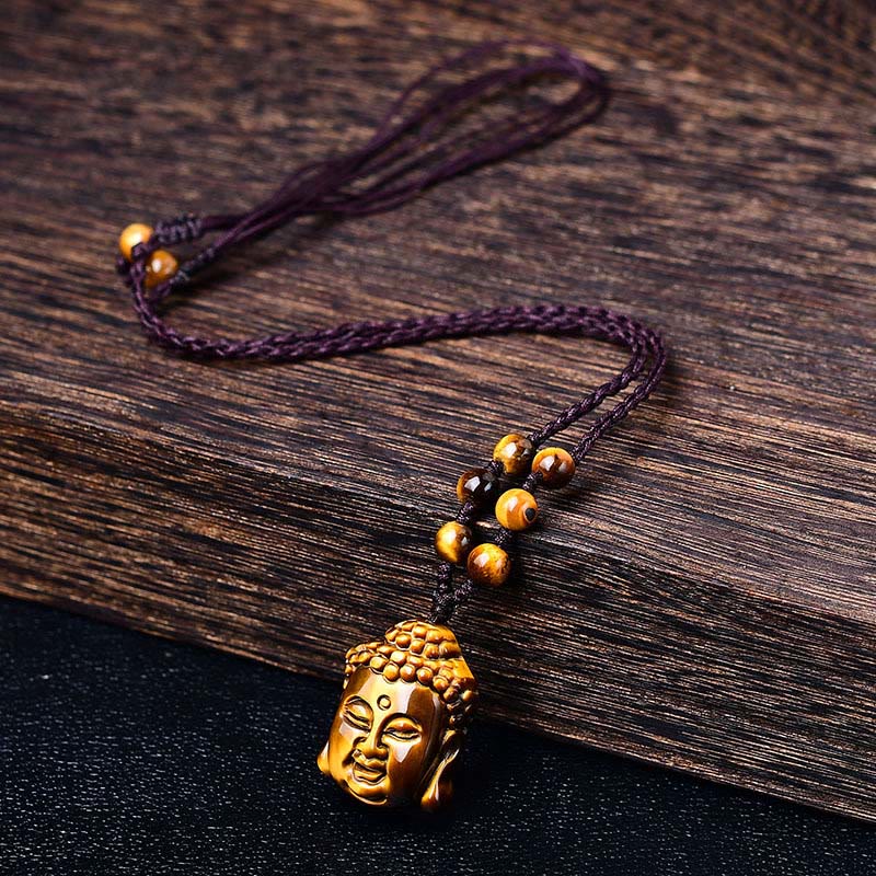 Collier pendentif courageux en forme de tête de Bouddha avec Buddha Stones et œil de tigre - image 18