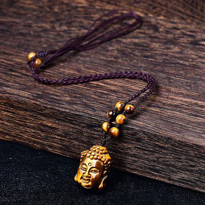 Collier pendentif courageux en forme de tête de Bouddha avec Buddha Stones et œil de tigre - image 18