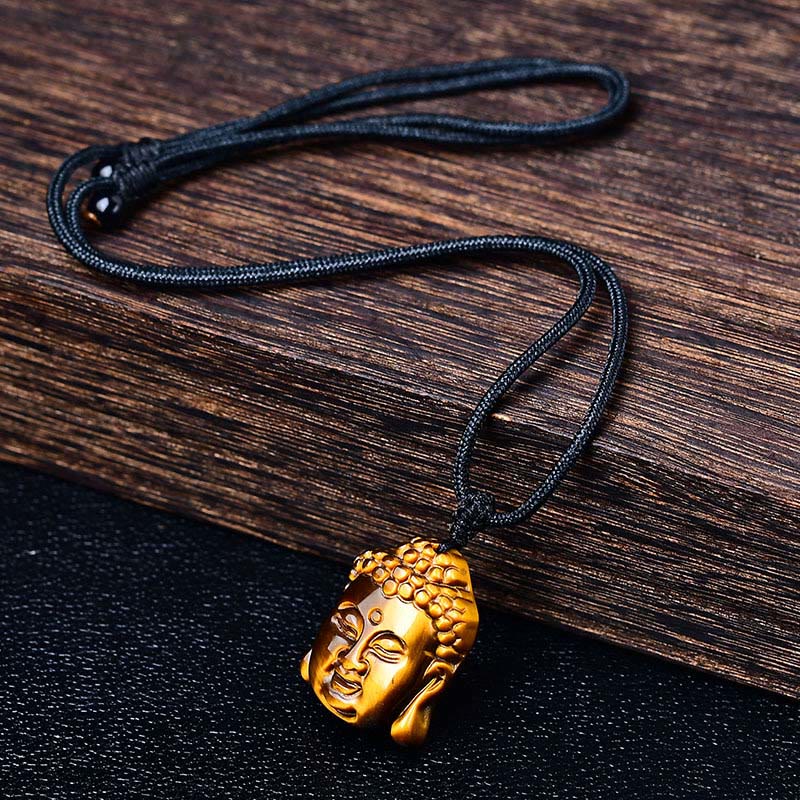 Collier pendentif courageux en forme de tête de Bouddha avec Buddha Stones et œil de tigre - image 7