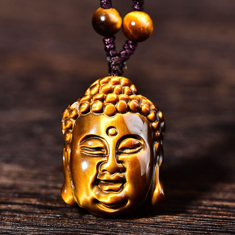 Collier pendentif courageux en forme de tête de Bouddha avec Buddha Stones et œil de tigre - image 17