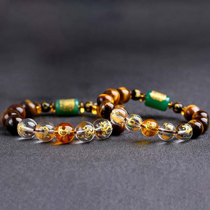 Bracelet courage œil de tigre Buddha Stones et signe du zodiaque chinois