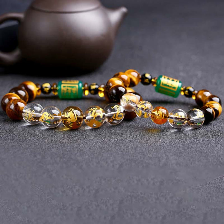Bracelet courage œil de tigre Buddha Stones et signe du zodiaque chinois
