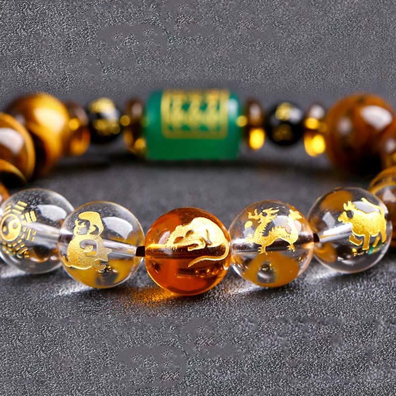Bracelet courage œil de tigre Buddha Stones et signe du zodiaque chinois