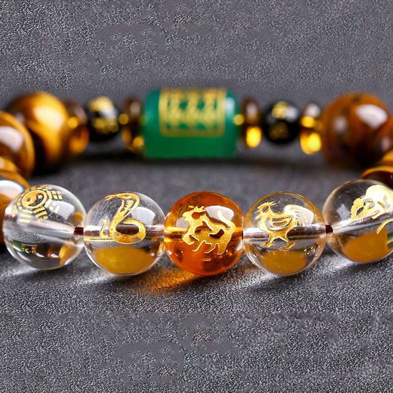 Bracelet courage œil de tigre Buddha Stones et signe du zodiaque chinois