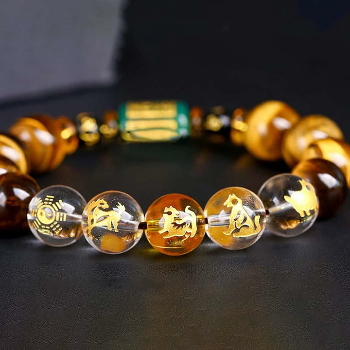 Bracelet courage œil de tigre Buddha Stones et signe du zodiaque chinois
