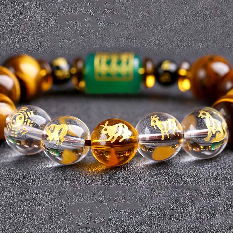 Bracelet courage œil de tigre Buddha Stones et signe du zodiaque chinois