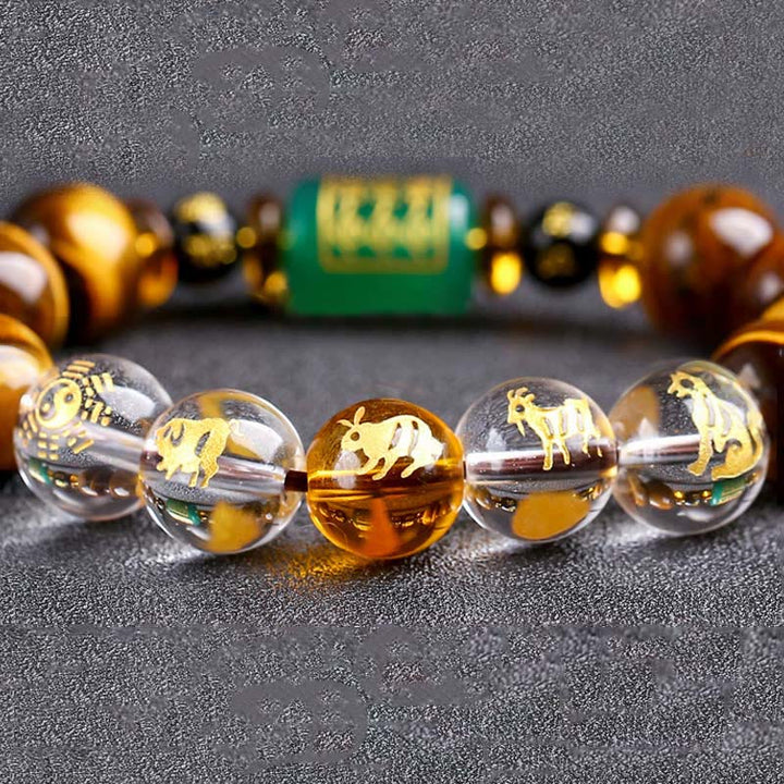 Bracelet courage œil de tigre Buddha Stones et signe du zodiaque chinois