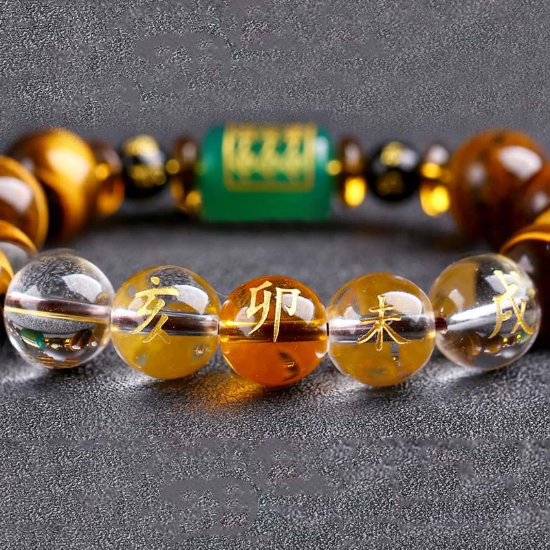 Bracelet courage œil de tigre Buddha Stones et signe du zodiaque chinois