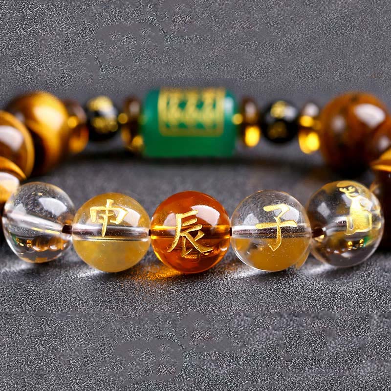 Bracelet courage œil de tigre Buddha Stones et signe du zodiaque chinois