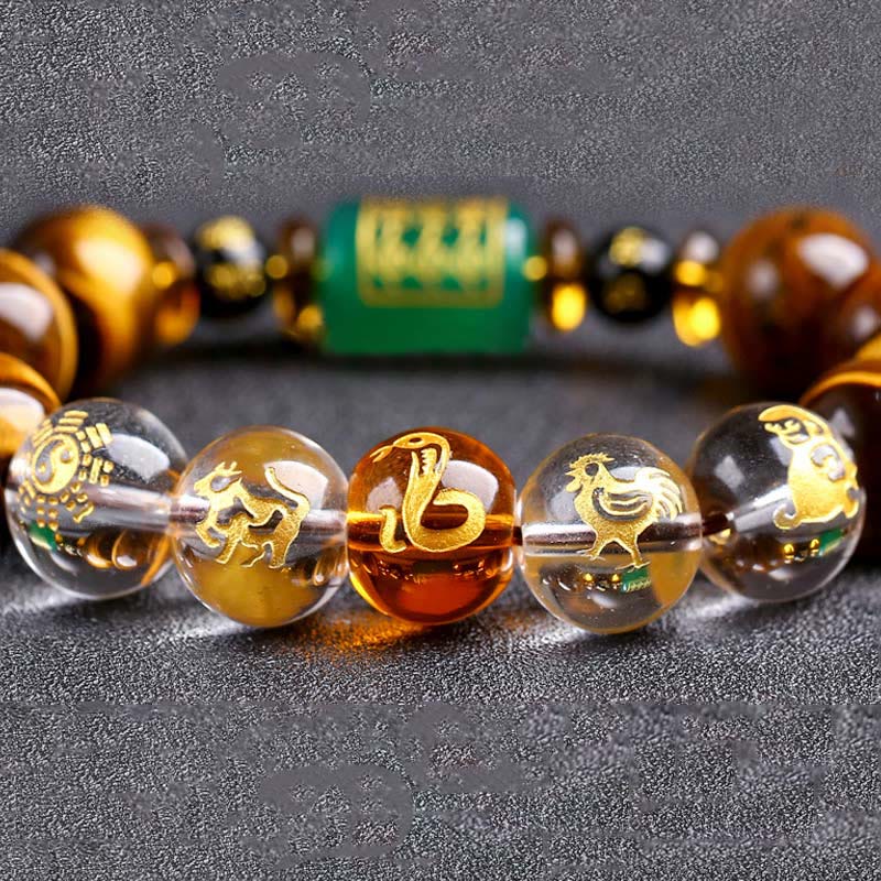 Bracelet courage œil de tigre Buddha Stones et signe du zodiaque chinois