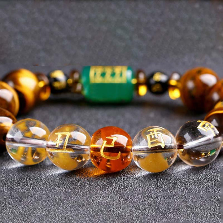 Bracelet courage œil de tigre Buddha Stones et signe du zodiaque chinois