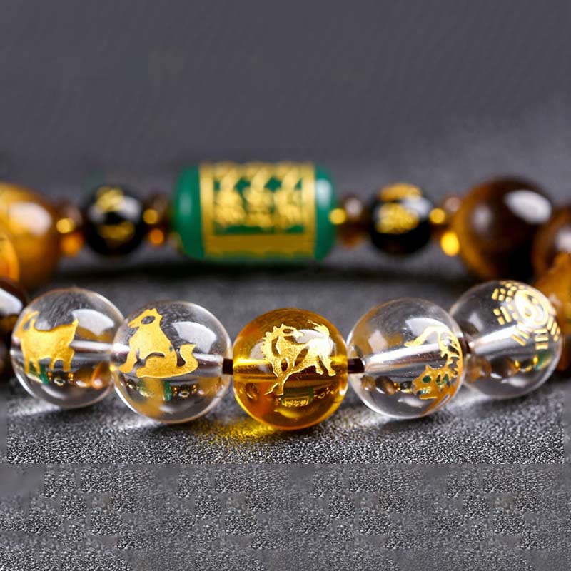 Bracelet courage œil de tigre Buddha Stones et signe du zodiaque chinois