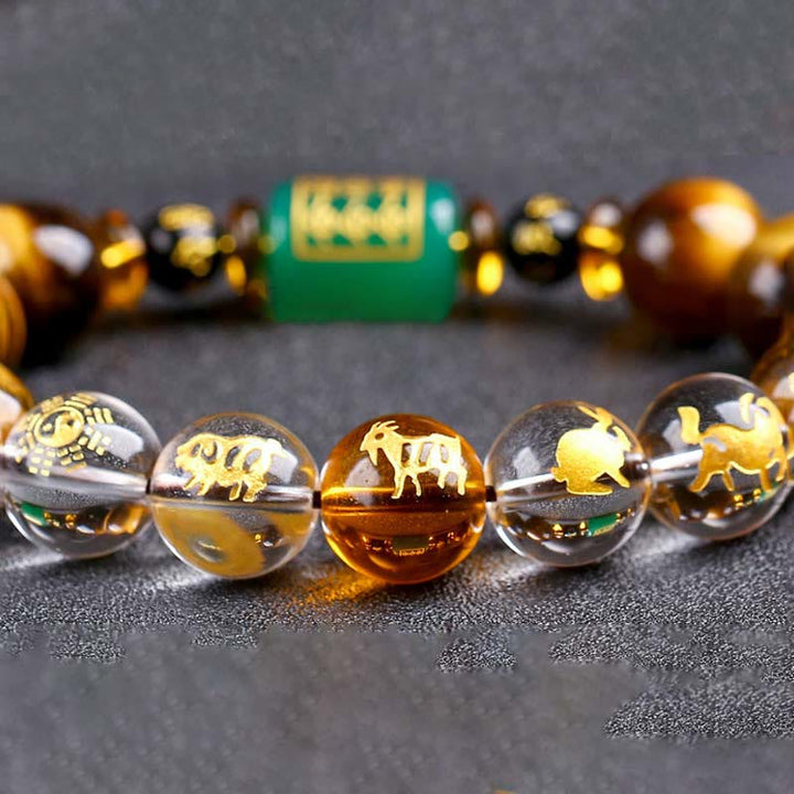 Bracelet courage œil de tigre Buddha Stones et signe du zodiaque chinois