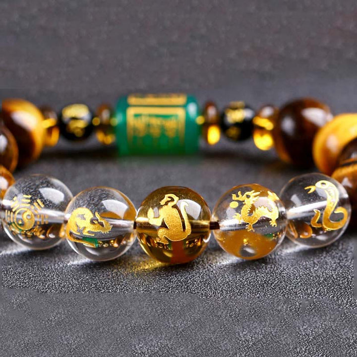 Bracelet courage œil de tigre Buddha Stones et signe du zodiaque chinois