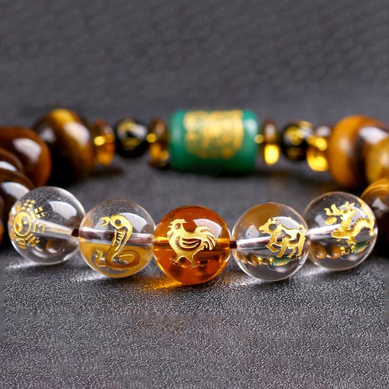Bracelet courage œil de tigre Buddha Stones et signe du zodiaque chinois