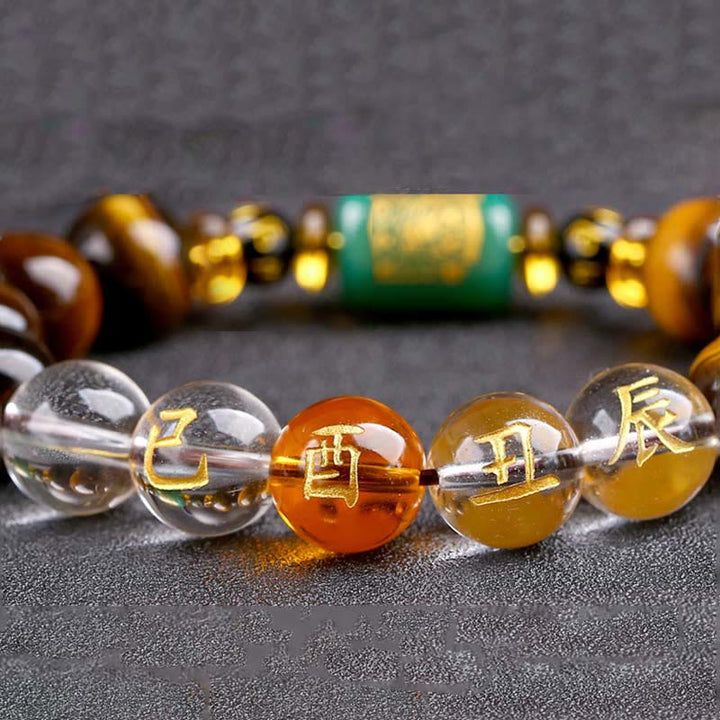 Bracelet courage œil de tigre Buddha Stones et signe du zodiaque chinois