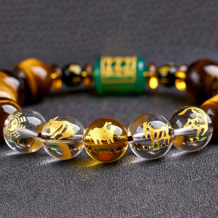 Bracelet courage œil de tigre Buddha Stones et signe du zodiaque chinois
