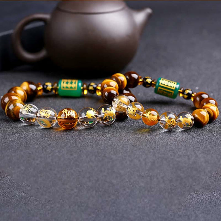 Bracelet courage œil de tigre Buddha Stones et signe du zodiaque chinois
