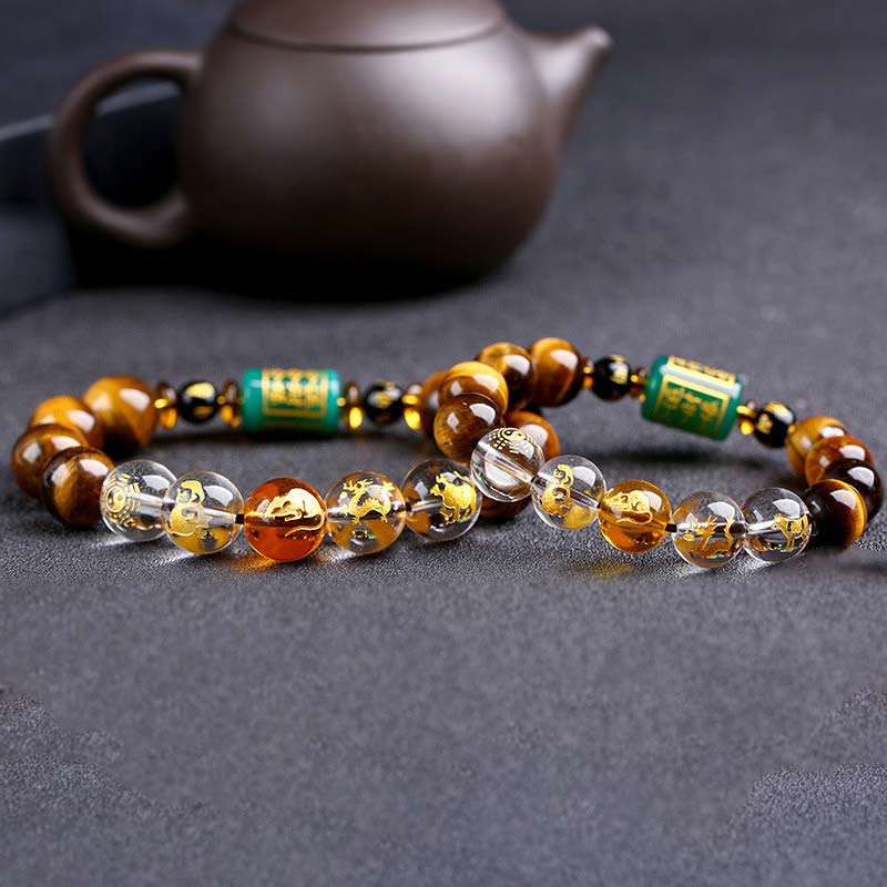 Bracelet courage œil de tigre Buddha Stones et signe du zodiaque chinois