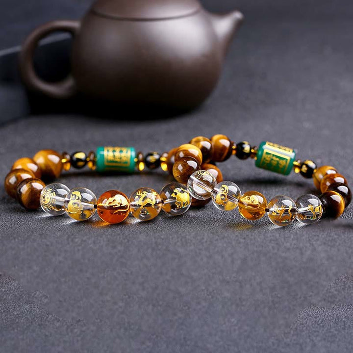 Bracelet courage œil de tigre Buddha Stones et signe du zodiaque chinois