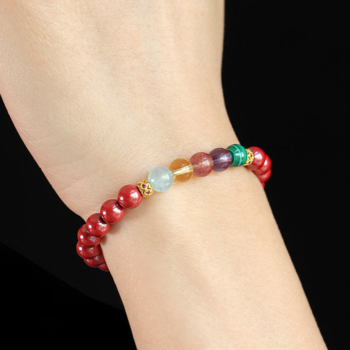 Bracelet de bénédiction en Buddha Stones , cinabre, aigue-marine, citrine, quartz fraise, améthyste, malachite