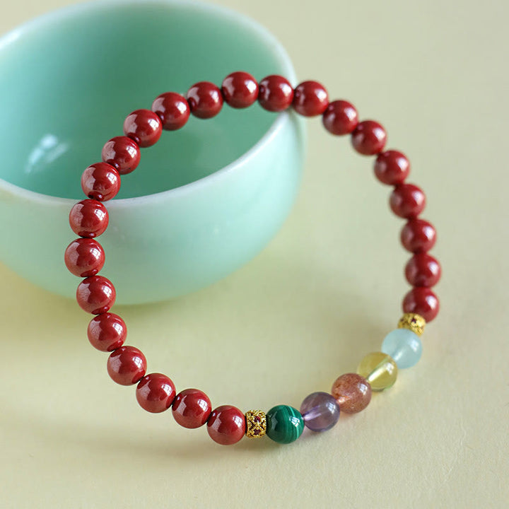 Bracelet de bénédiction en Buddha Stones , cinabre, aigue-marine, citrine, quartz fraise, améthyste, malachite