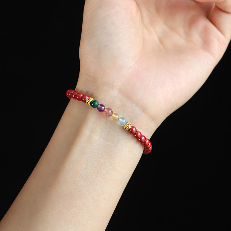 Bracelet de bénédiction en Buddha Stones , cinabre, aigue-marine, citrine, quartz fraise, améthyste, malachite