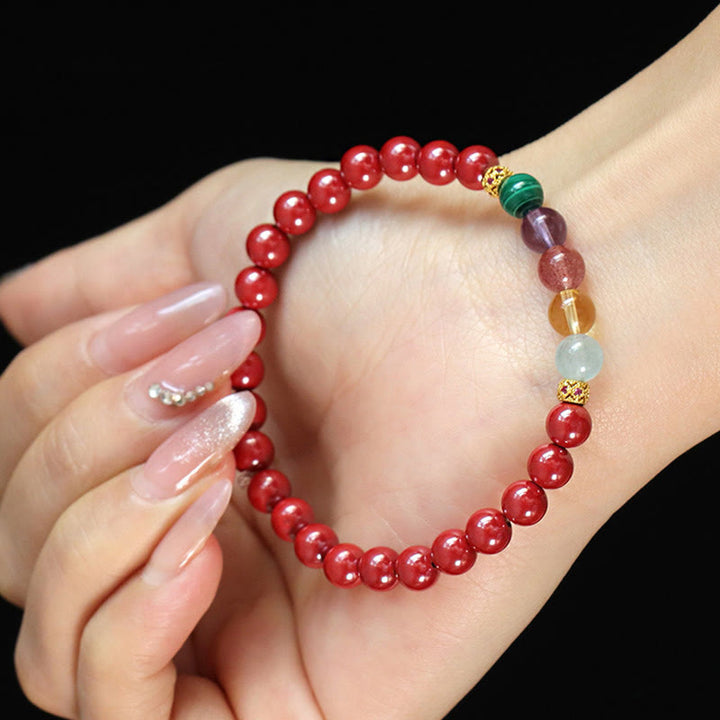Bracelet de bénédiction en Buddha Stones , cinabre, aigue-marine, citrine, quartz fraise, améthyste, malachite