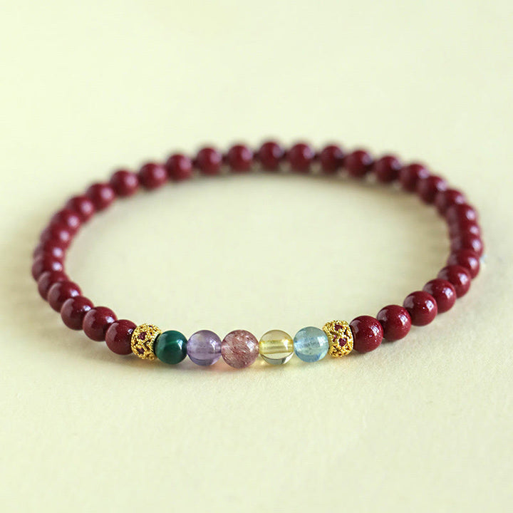 Bracelet de bénédiction en Buddha Stones , cinabre, aigue-marine, citrine, quartz fraise, améthyste, malachite