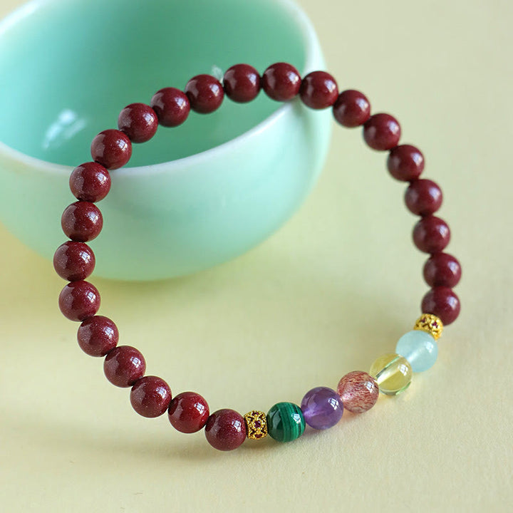 Bracelet de bénédiction en Buddha Stones , cinabre, aigue-marine, citrine, quartz fraise, améthyste, malachite