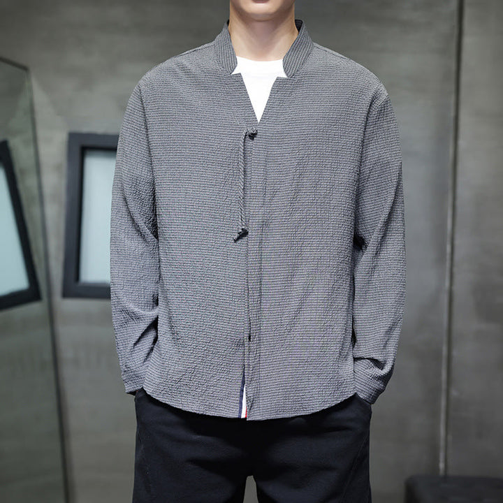 Chemise à manches longues boutonnée pour homme Buddha Stones - Couleur unie