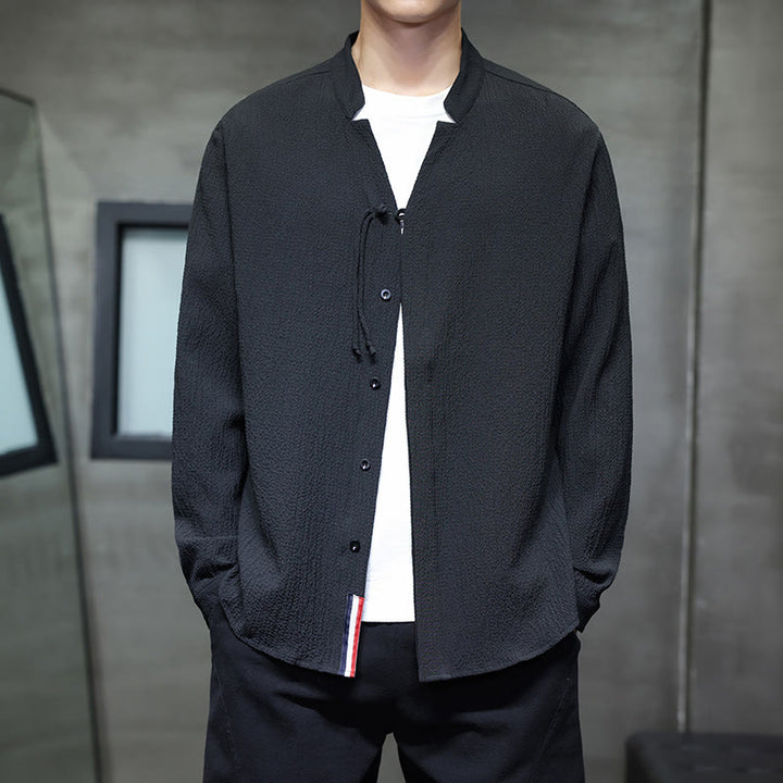 Chemise à manches longues boutonnée pour homme Buddha Stones - Couleur unie