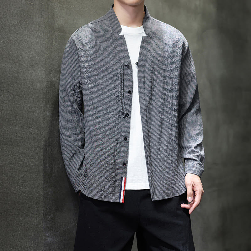 Chemise à manches longues boutonnée pour homme Buddha Stones - Couleur unie