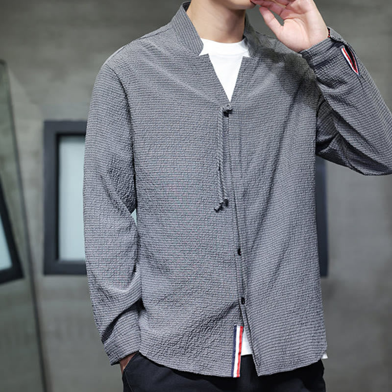 Chemise à manches longues boutonnée pour homme Buddha Stones - Couleur unie