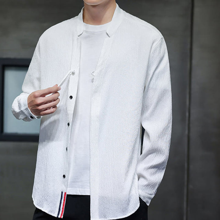 Chemise à manches longues boutonnée pour homme Buddha Stones - Couleur unie