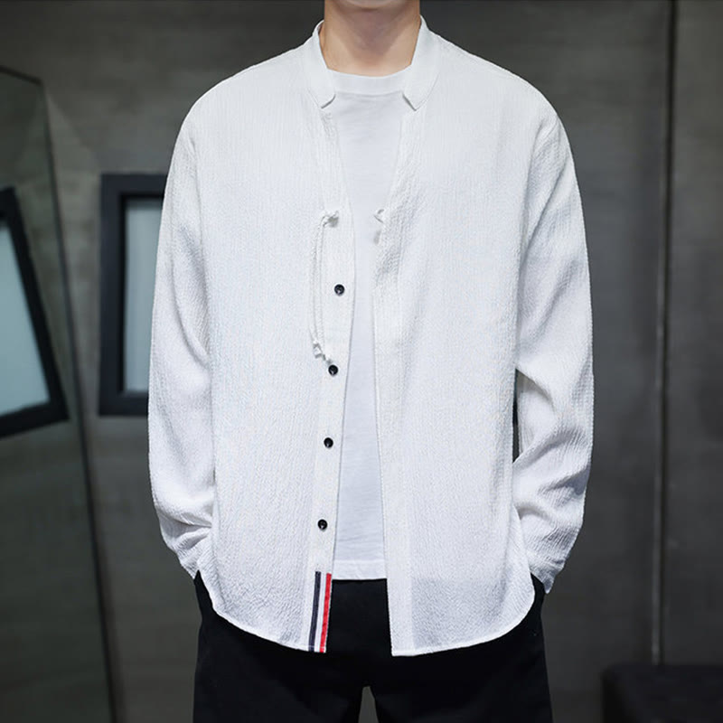 Chemise à manches longues boutonnée pour homme Buddha Stones - Couleur unie