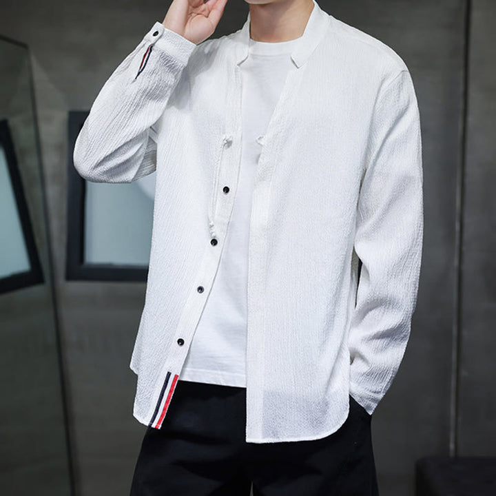 Chemise à manches longues boutonnée pour homme Buddha Stones - Couleur unie