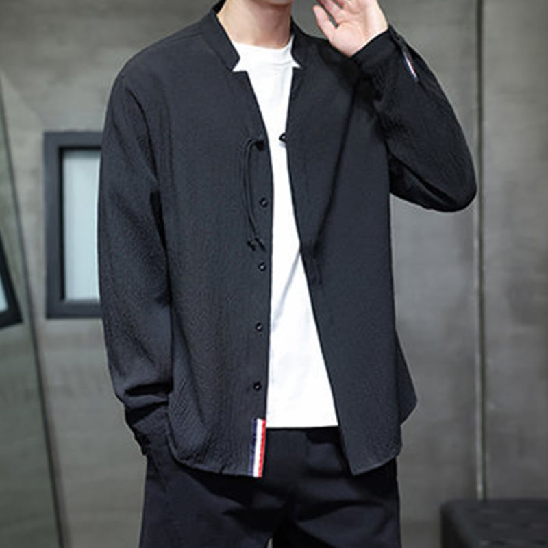 Chemise à manches longues boutonnée pour homme Buddha Stones - Couleur unie