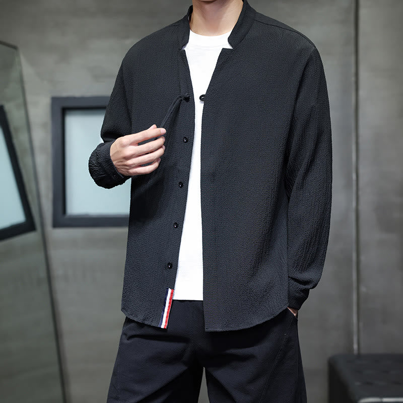 Chemise à manches longues boutonnée pour homme Buddha Stones - Couleur unie