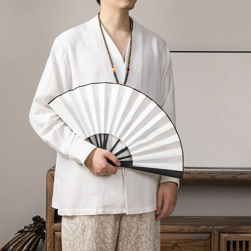 Chemise à manches longues en lin pour homme à col en V et Buddha Stones Zen Clothing - image 1