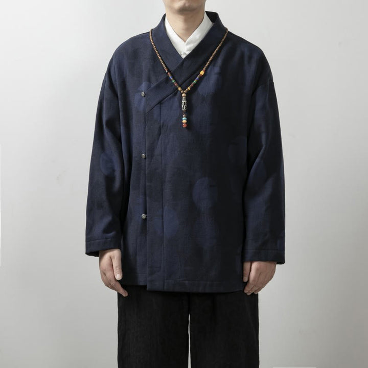 Chemise à manches longues et col en V pour homme Buddha Stones, couleur unie, en coton jacquard